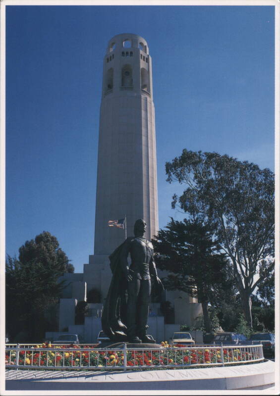 Coit Tower and Christopher Columbus Statue San Francisco California