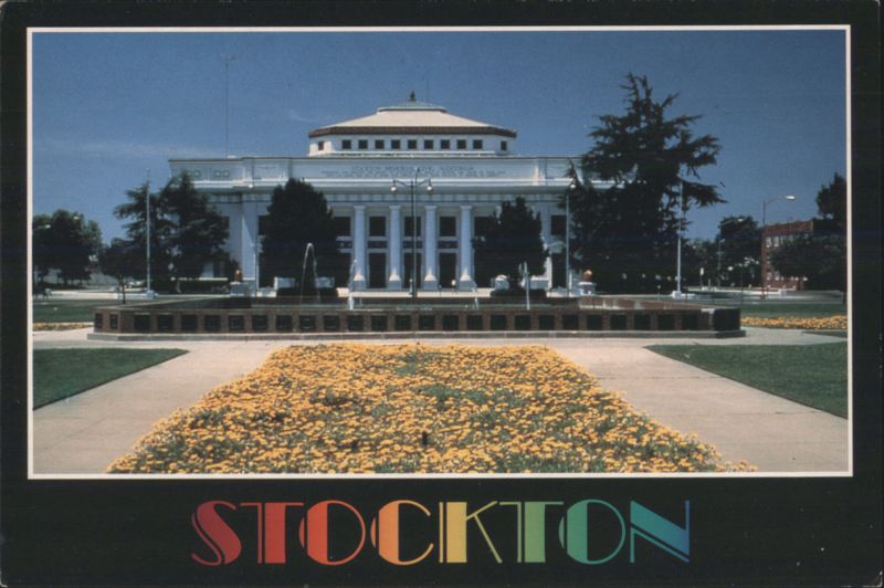 Stockton Memorial Civic Auditorium, Fountain & Flowers California