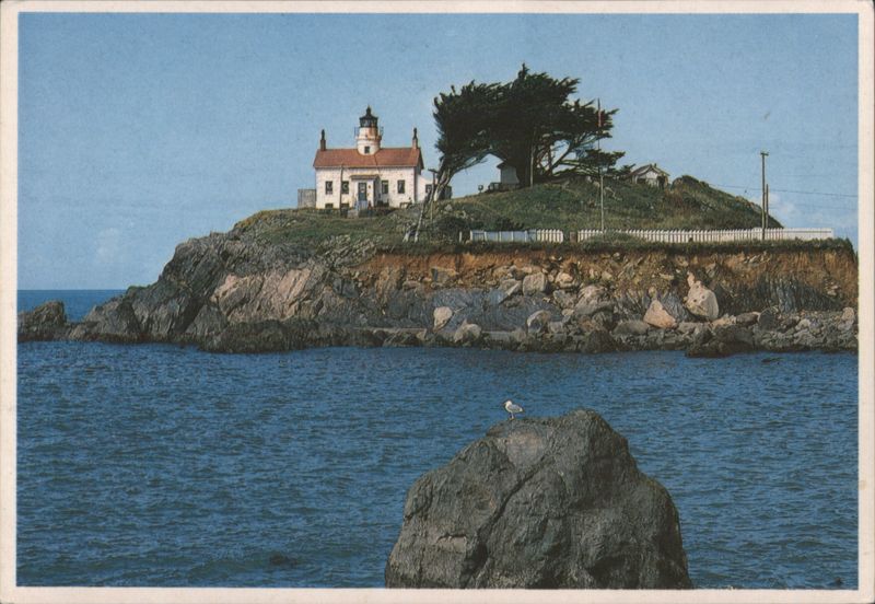 Crescent City Light House, Island with Tree & Ocean California