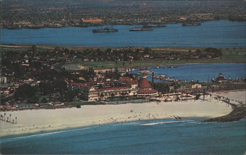 DEL CORONADO HOTEL Aerial View San Diego Bay & Pacific Ocean California