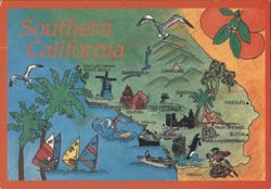 Southern California Illustrated Map Landmarks Activities Postcard