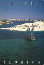 Destin, Florida Harbor with Schooner and Beach Postcard