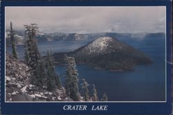 Crater Lake National Park, Wizard Island, Winter Snow Postcard