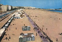 Playa de Tánger, Beach Cabins, Promenade & City View Postcard