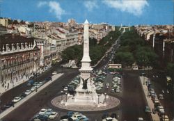 Lisbon Restorers' Square & Liberty Avenue Obelisk Postcard