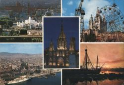 Barcelona: Fte. Monumental, Tibidabo, Cathedral, Port Postcard