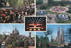 Barcelona: Ramblas, Plaza Cataluña, Palacio Nacional, Tibidabo Postcard