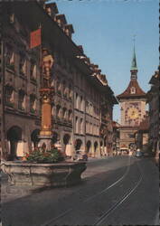 Bern Marktgasse, Marksman Fountain & Clock Tower Postcard