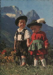 Bloss koa Neidl! Bavarian Children in Tracht, Alps Postcard