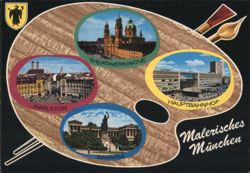 Malerisches München: Theatinerkirche, Karlstor, Hauptbahnhof, Bavaria Postcard