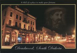 Bullock Hotel Deadwood SD Night, Old West Legends Postcard
