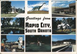 Greetings from Rapid City, SD - Dinosaur, Black Hills & City Views Postcard