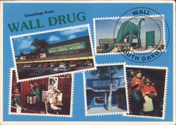 Wall Drug Store, Dinosaur, Free Ice Water, SD Postcard