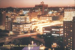 Sioux Falls, South Dakota City at Night Skyline View Postcard