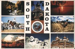 South Dakota Multi-View: Capitol, Mt. Rushmore, Corn Palace, Rodeo Postcard