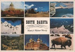 South Dakota: Capitol, Badlands, Mt. Rushmore, Corn Palace Postcard