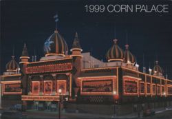 1999 Mitchell Corn Palace Illuminated, Building a Nation Postcard