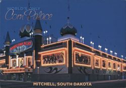 World's Only Corn Palace, Mitchell, SD at Night Postcard