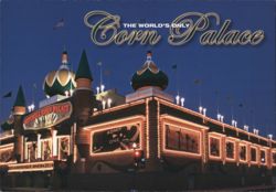 The World's Only Corn Palace Mitchell SD Night View Postcard