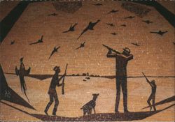 Corn Palace Pheasant Hunting Panel, Split Corn Art Postcard