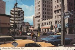 Hollywood & Vine, Capitol Records Tower, Los Angeles CA Postcard