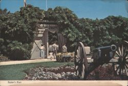 Sutter's Fort 1833 Entrance Cannon People California Gold Rush Postcard