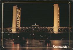Tower Bridge Sacramento Night View Postcard