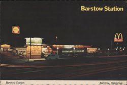 Barstow Station Night View, Shops, Restaurants, Cars Postcard