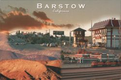 Barstow California, Mojave Desert, Calico Ghost Town, Trains Postcard