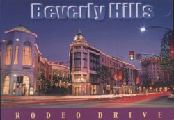 Beverly Hills Rodeo Drive Night Scene with Car Trails Postcard