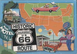 Historic California US 66 Route Map & Road Trip Scenes Postcard