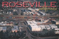 Roseville California Aerial View Cityscape Trains Postcard