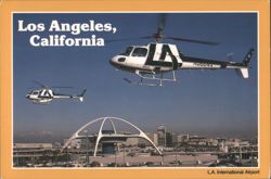 Helicopters over LA International Airport Theme Building Postcard
