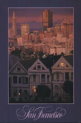 Victorian Homes Steiner Street San Francisco Skyline Dusk Postcard