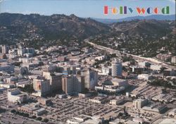 HOLLYWOOD Colorful Text, Aerial View, Capitol Records Building Postcard