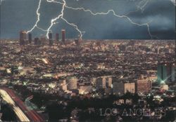 Lightning Over Los Angeles Cityscape Postcard