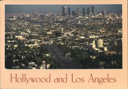 Hollywood and Los Angeles Skyline Aerial View Postcard