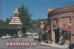 Auburn California Street Scene, White Tower & Brick Building Postcard