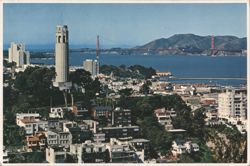 Coit Tower & Golden Gate Bridge, San Francisco Bay Postcard