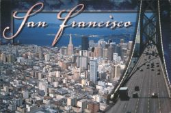 San Francisco Skyline & Bay Bridge Aerial View Postcard