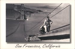 Golden Gate Bridge Construction Workers 1930s Postcard