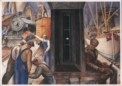 Railroad and Shipping Mural, William Hesthal, Coit Tower Postcard