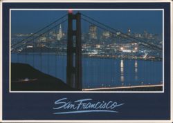 Golden Gate Bridge Night View, San Francisco Skyline Postcard