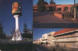 Sunnyvale CA Fancy Peaches Water Tower & City Views Postcard