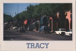 Tracy CA Street Scene with Cars and Trees Postcard