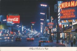 Hollywood Boulevard at Night with Cinerama & Coca-Cola Postcard
