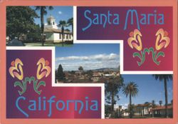 Santa Maria CA City Hall Spanish Mission Architecture & Palms Postcard