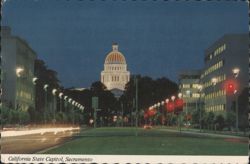 California State Capitol and Mall at Night, Sacramento Postcard