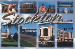 Stockton, CA Collage - University of the Pacific & Port Postcard