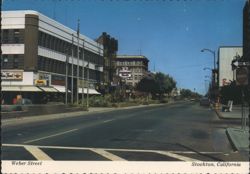 Weber Street Business District, Stockton, California Postcard